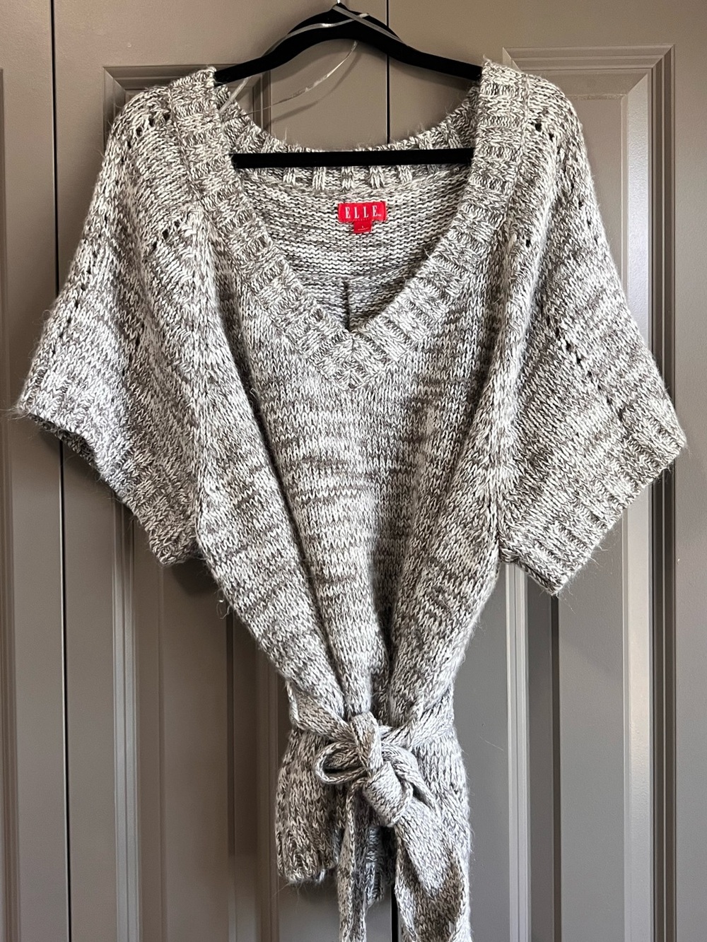 Elle Gray Marled V-Neck Tie-Front Top